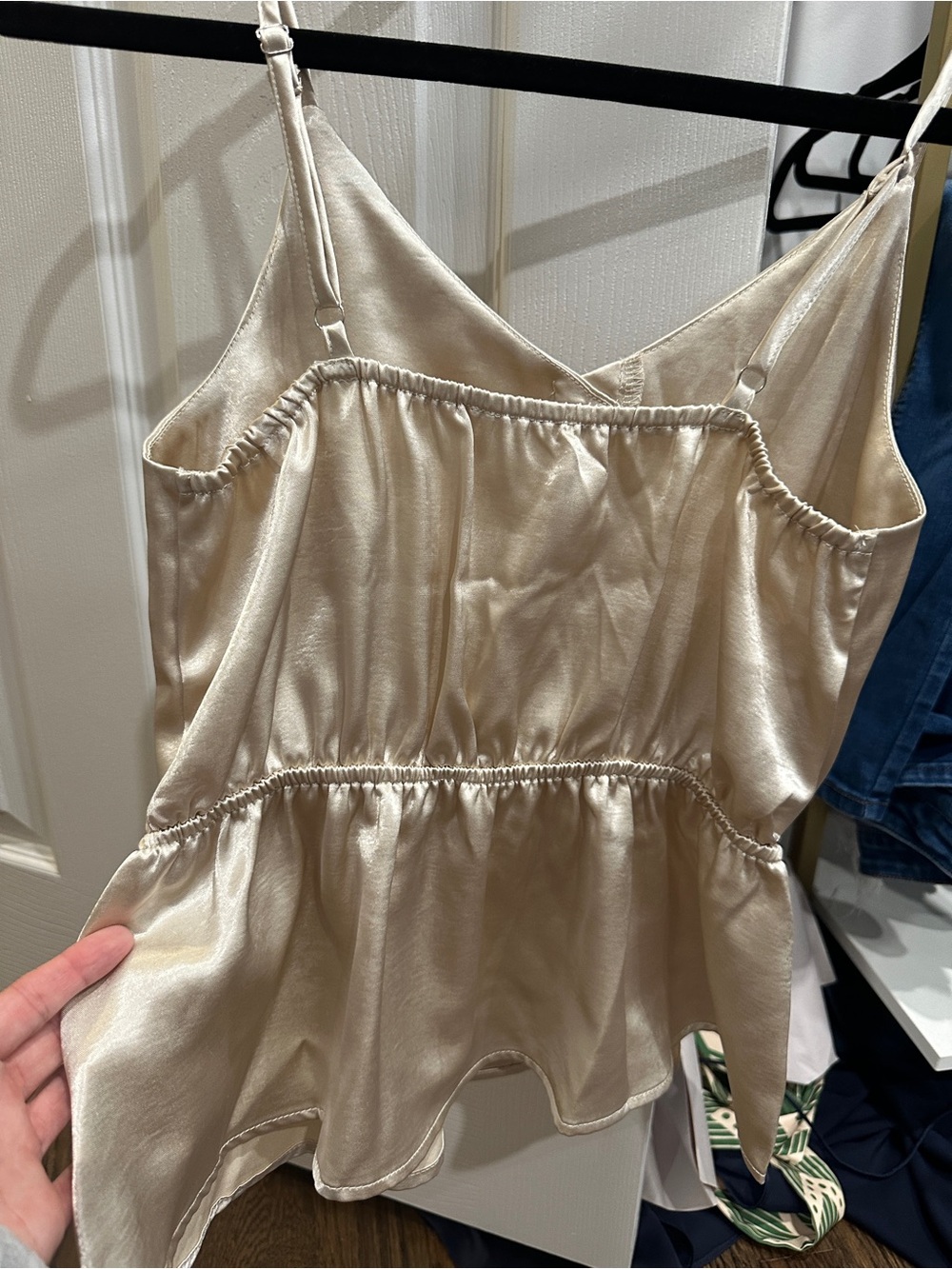 Women’s Cream Satin Button-Front Peplum Cami Top - Picture 2 of 3